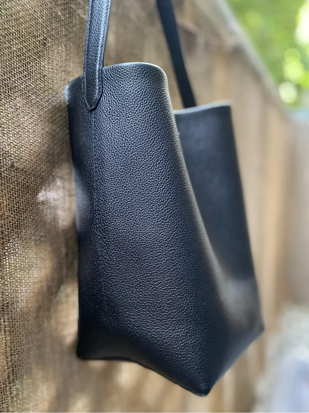 The Row N/S Park Medium Tote in Black Grained Calfskin with Tan Suede Interior
